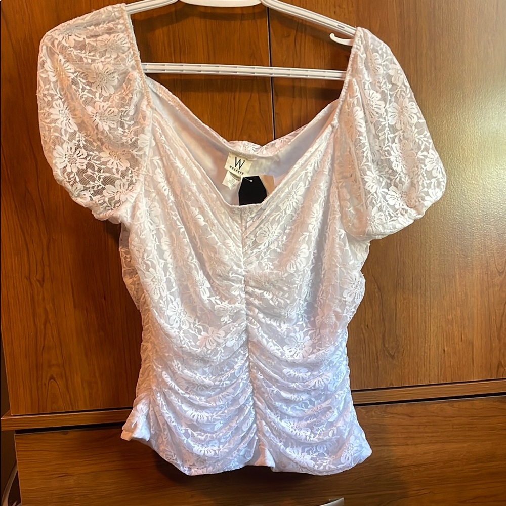 White Puff Sleeve Ruched Blouse